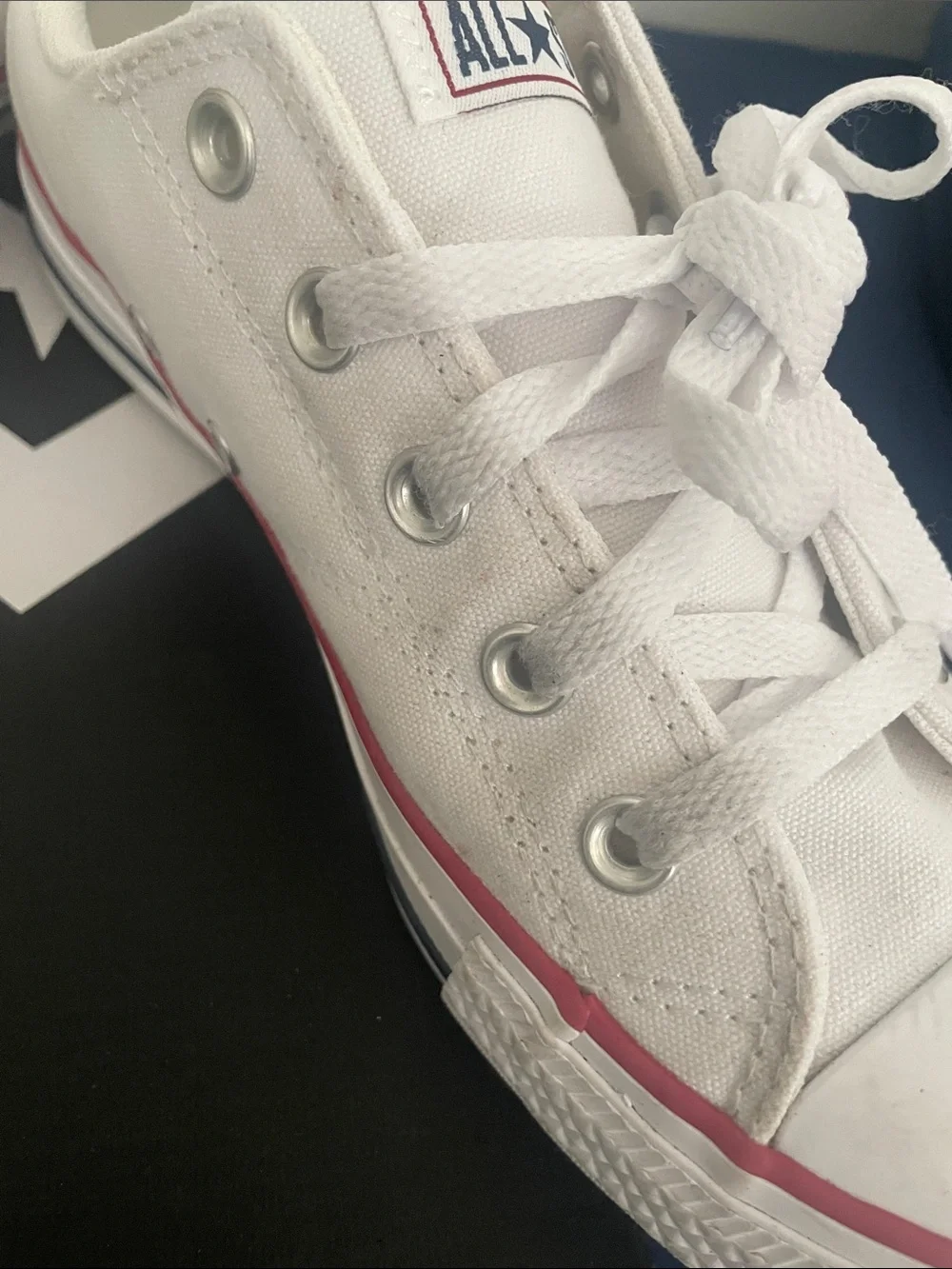 Converse Kids White Low-Top Sneakers with Red Stripe